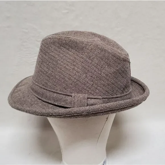 𝅺VINTAGE Totes Wool Felt Tan Gray Striped Lined Fedora Hat Extra Large